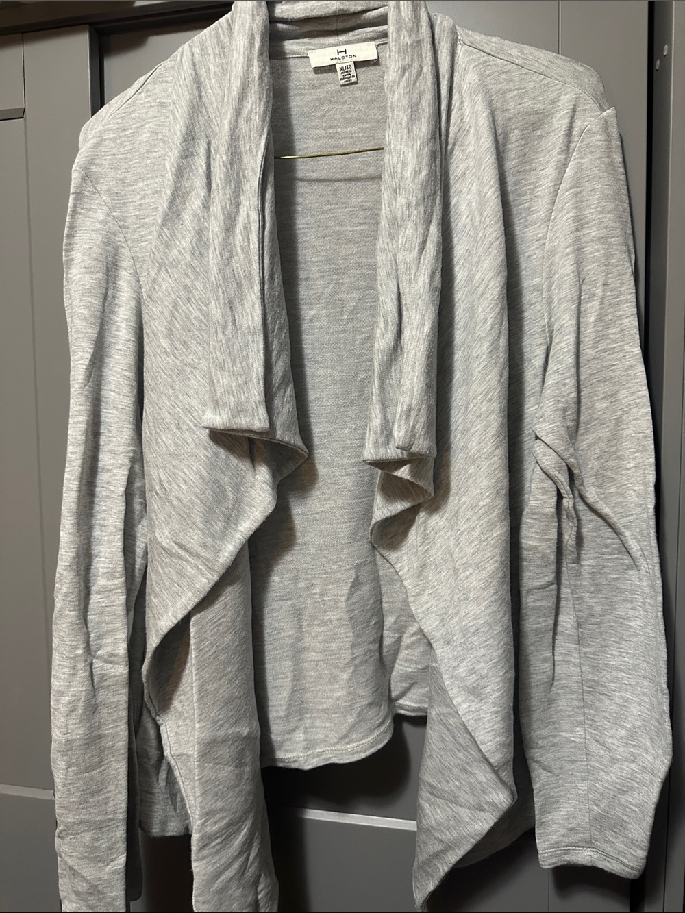H by Halston Light Gray Draped Open-Front Cardigan